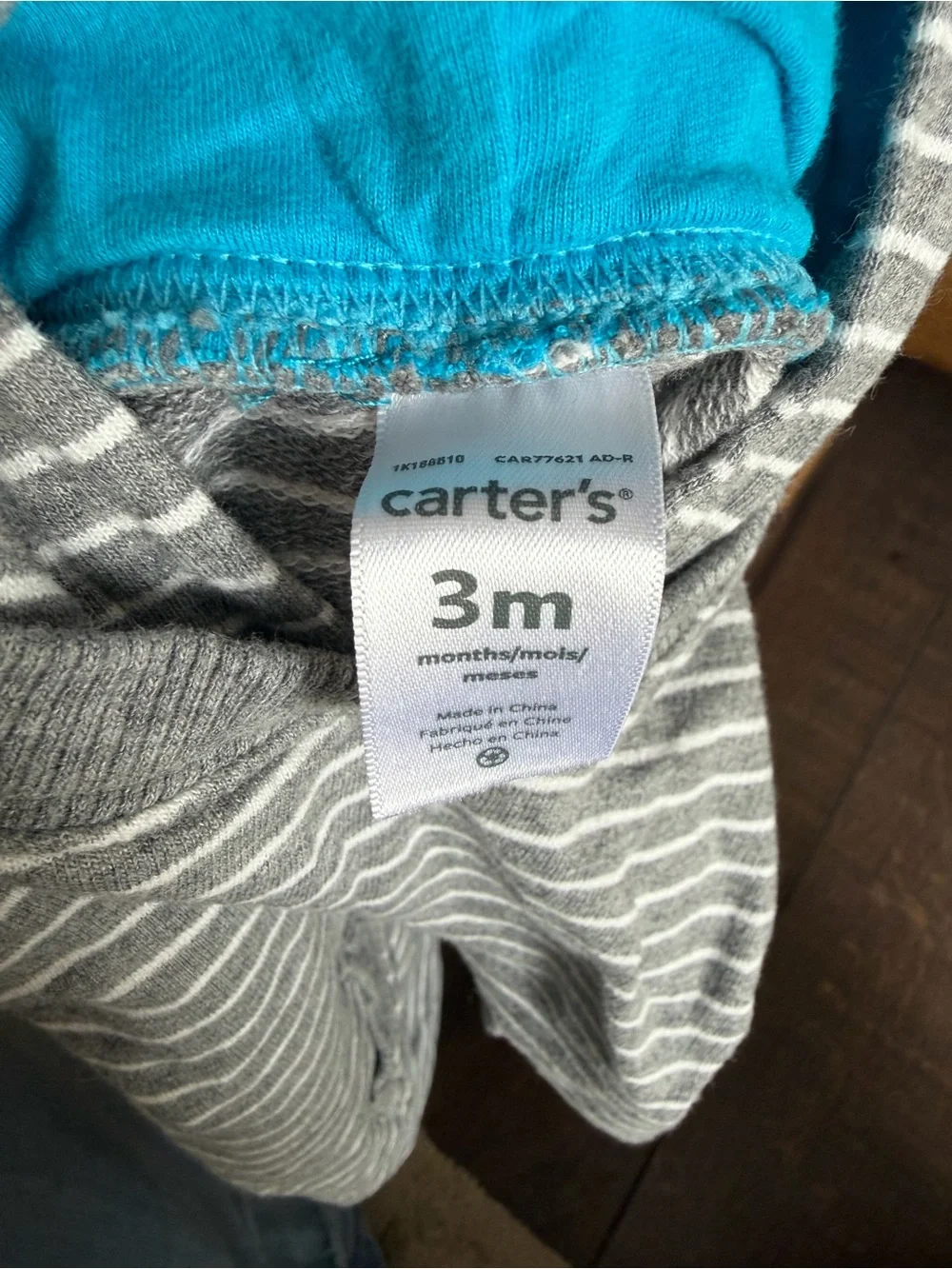 Carters 3M Dinosaur Hooded Romper Grey White Stripe Blue Spikes Short Sleeve